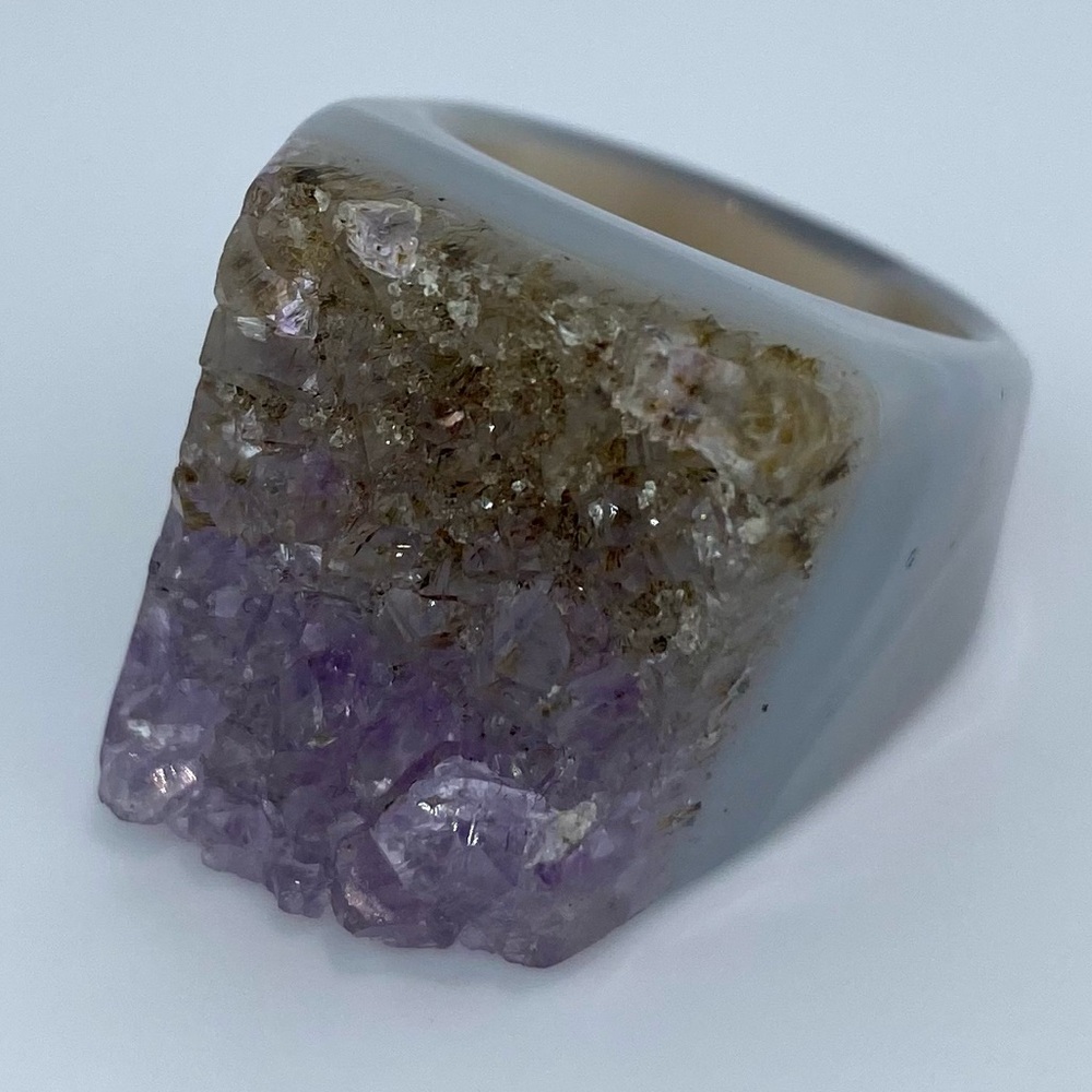 86 Carat!!! Amethyst & Smokey Quartz Druze Ring